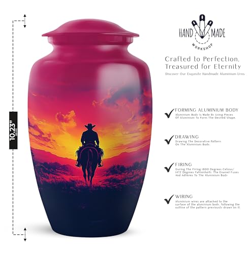 Image of Cowboy Urn - Large & Small Urns for Human Ashes Adult Male - Urn for Ashes for Women - Burial Urns (Combo - 10 inch & 3 inch, 3 Pcs)