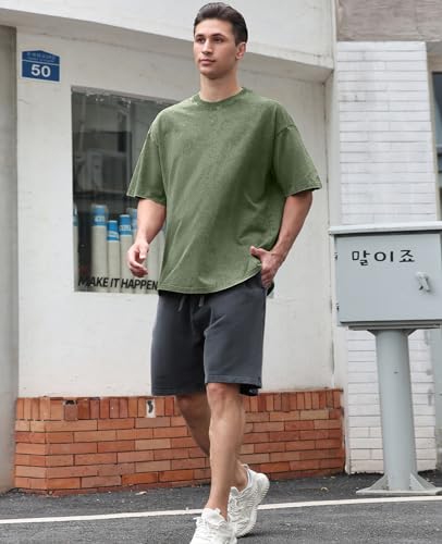 Image of Men's Oversized Cotton T-Shirts Loose Fit Vintage Washed Tee Unisex Short Sleeve Casual Shirts Tops
