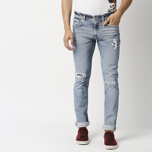 Image of Pepe Jeans Men's Mid Rise Vapour Slim Fit Mid Waist ly Washed Jeans