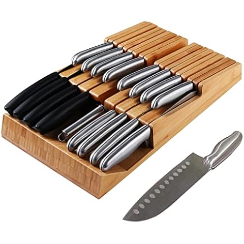 NIUXX Messerset, Messerblockset 16 Stück,Küchenmesserset mit Santokumesser Kochmesser Brotmesser Schälmesser Steakmesser Anspitzer,Edelstahl Kochmesser Set mit Bambus Messerblock Cover
