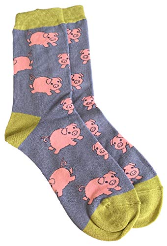 Purple Possum UK Socks Piglet Print Ladies Pink Pigs Soft Bamboo Cotton Blend Blue Grey Lime Green Sock Gift Idea Shoe Size 4 to 7