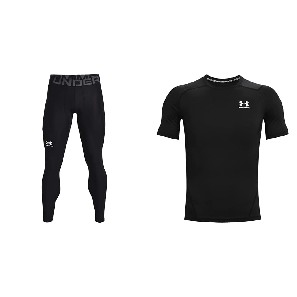 Under Armour Lange Sportleggings; atmungsaktive enganliegende Laufhose & Herren UA HG Armour Comp SS Shirt