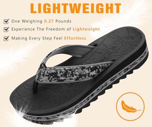 Image of ONCAI Flip Flops for Women, Fashion Printed Platform Sandals Woman with Arch Support Yoga Mat Cushion, Lightweight Summer Beach Outdoor Chunky Non-Slip Rubber Soles US Size 5-11