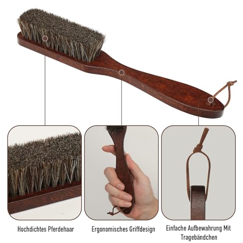 EUVIA Soft 100% Naturpferdehaar Polsterbürste mit Holzgriff, Premium Rosshaarbürste zur StaubNaturborsten Fusselbürste zur Reinigung von Filzhut/Cowboyhut/Schuhen/Kleidung/Polstermöbeln/Hut/Bank