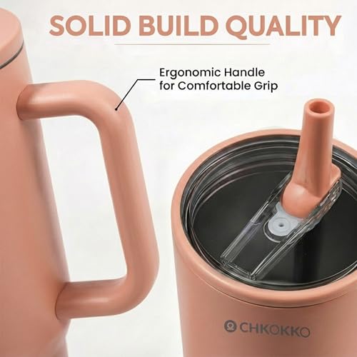Image of CHKOKKO Stainless Steel Tumbler with Straw & Side Handle 1200ML Leak-Proof Travel Mug | Hot and Cold Double Insulated 1.2L Premium Water Bottle for Travel Gym & Office Use
