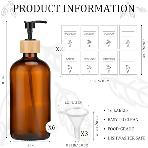 6 Pack Amber Glass Soap Dispenser with Wood Pump, 16 oz by Maxcheck - Used condition - Image 2