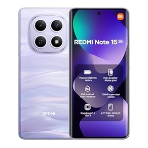 XIAOMI Redmi Note 15 5G Smartphone 8GB+256GB, Snapdragon® 6 Gen 3, 108MP Super-clear Camera, 6.77" 120Hz Amoled Display, 5520mAh Battery, Mist Purple (2 Years Warranty+No In-box Charger)