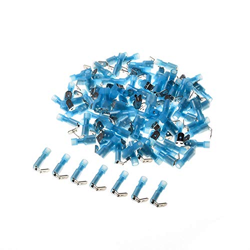 Davitu 100PCS Nylon Wire Connectors Kit Humpback Spade Electrical Crimp Terminals Blue Insulated Waterproof Piggy Back Terminators