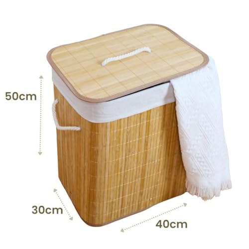 Cesto De Roupa Suja 60 Litros Bambu Com Alça Dobravel Retangular