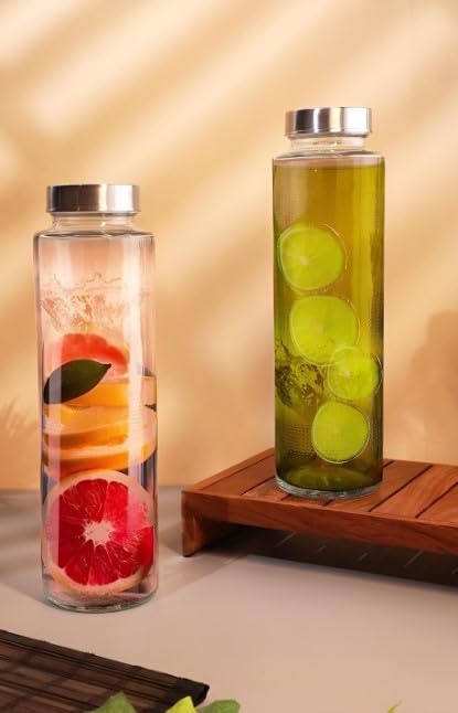 Image of Glassbunny 750ml Leak-Proof Airtight Stainless Steel Lid Glass Water Bottles for Water, Smoothie, Juices - Reusable Travel Drinking Fridge Bottles Pack of 4