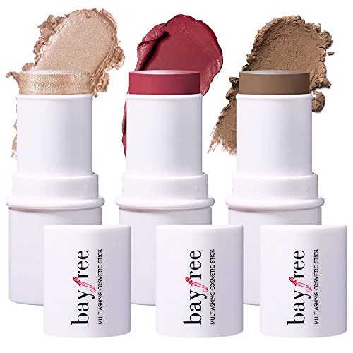 KIMUSE Multi Stick Trio Face Makeup, Cream Blush Stick for Cheeks & Lips, Contour Stick & Highlighter Makeup Sticks for All Skin