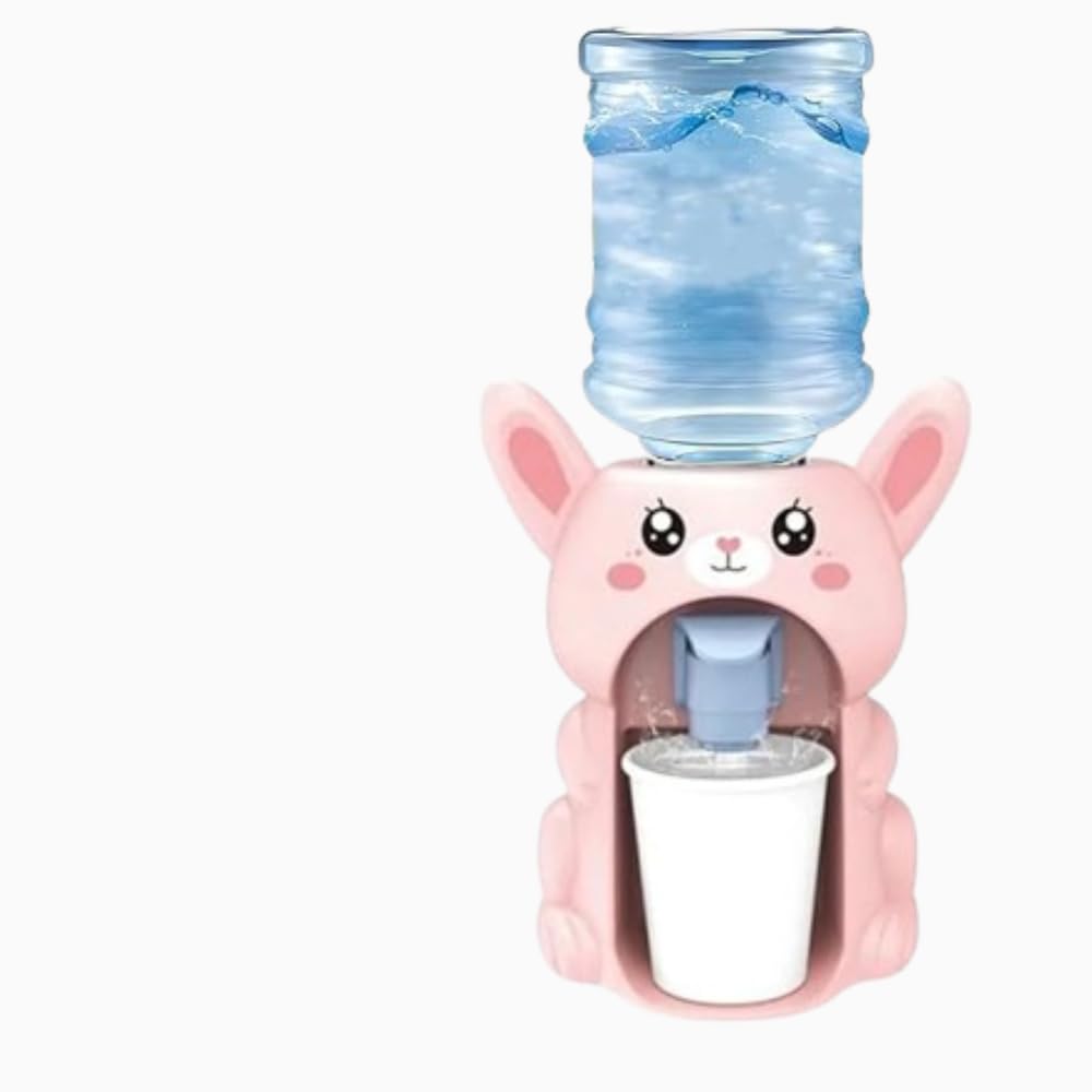 Water Dispenser Toy for Kids, Cartoon Character Drinking Fountain Cold & Hot Water Pumps with Mini Bottle and Cup, Juice & Milk Storage Water Dispenser Toy for Childern. (Rabbit)-image-6