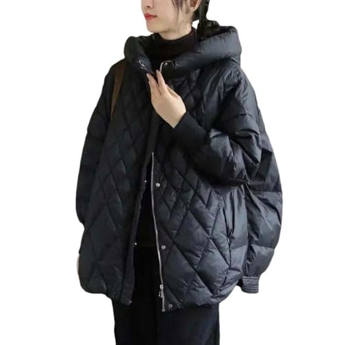 Manteau d'hiver décontracté à capuche style coréen à carreaux unicolore pour femme JXQXHCFS