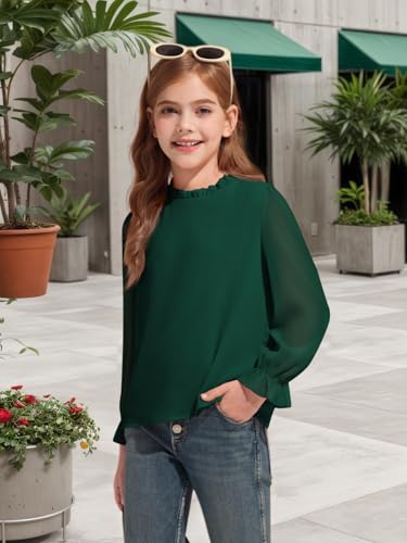 Image of Haloumoning Girls Long Sleeve Shirts Chiffon Blouses 5-14 Years