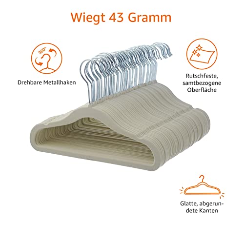 Amazon Basics - Baby-Kinder-Kleiderbügel aus Samt, Beige- 50er-Pack – Bild 4