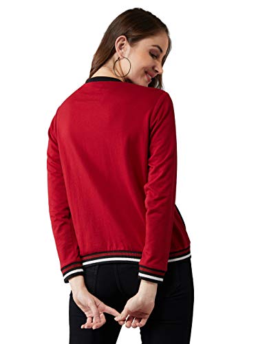 Image of Dolce Crudo Women's Maroon Round Neck Full Sleeves Solid Double Breasted Regular Length Jacket