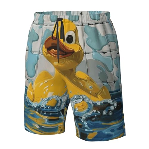 Men's Quick Dry Swim Shorts Yellow Rubber Duck Oil Painting Water Cute Beach Trunks with Pockets4