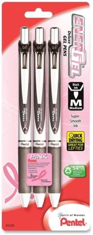 Wholesale CASE of 20 - Pentel Deluxe EnerGel Liquid Gel Pens-Gel Pens, Retractable, Med Pt, 3/PK, SRPK Barrel/Black Ink