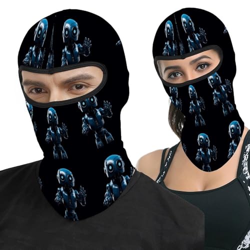 Balaclava para hombres y mujeres, máscara facial térmica azul con diseño de robot, protección contra frío para motocicleta, esquí y clima invernal miniatura 1