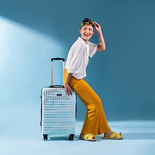 Image of THE ASSEMBLY Polycarbonate Check In 8 Wheels Luggage Medium (65 Cms) - Hard-Sided Printed Spinner Wheels Trolley Bag For Travel With Tsa Lock - 24 Inches - Scripted, 55 CM Brown