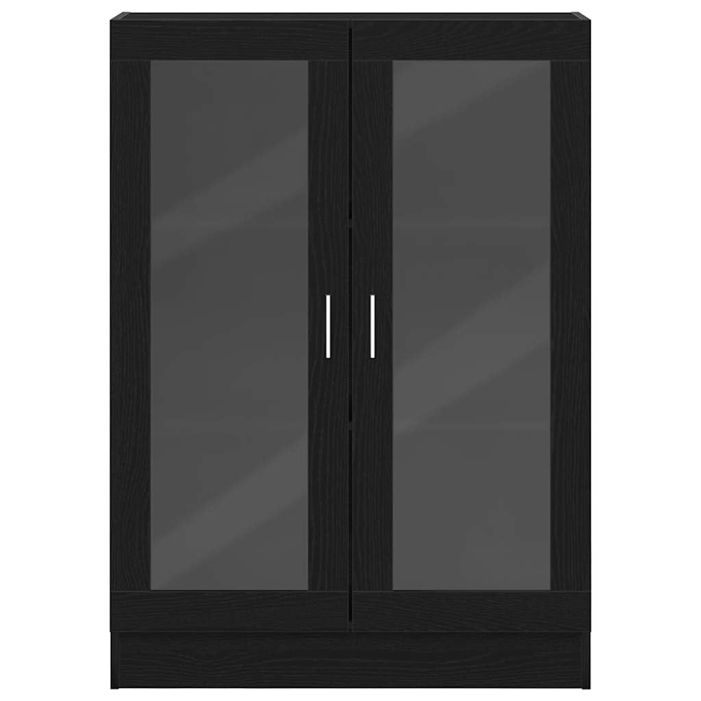 Bücherschrank Schwarz Eichen-Optik 82,5x30,5x115 cm Holzwerkstoff Regal mit 3 Fächern und Glastüren Stauraum für Bücher Aktenordner Deko Wohnzimmer Büro