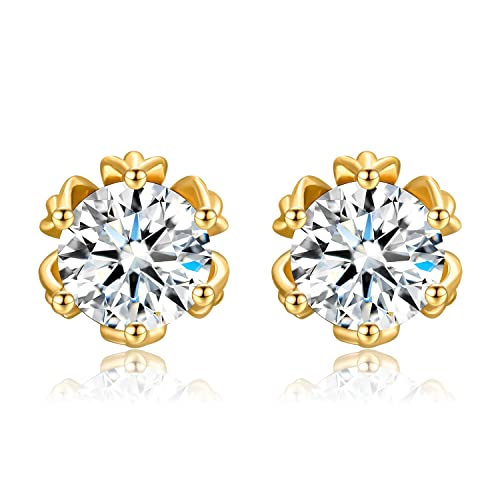 SHUNHAO Gold Plated Stud Earring, Zircon Stud Earring, Dainty Stud Earrings, CZ Stud Earrings, Tiny Round Studs