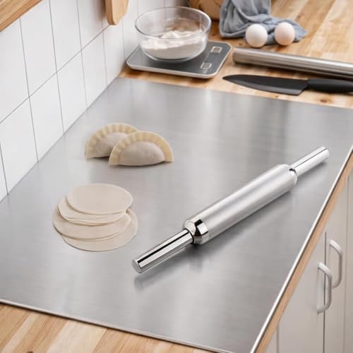 Image of Henny 304 Stainless Steel Chopping Board with Lip for Kitchen | Free Rollin Pin | for Cutting Vegetables, Meat,Fish,Fruits | Large |