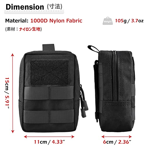 Azarxis 2 Pack Molle Pouches, Tactical Compact Water-Resistant Edc Small Utility Pouch Waist Bags Sundries Storage Admin Organize Gear Gadget For Military Backpack (Black) #TOP1