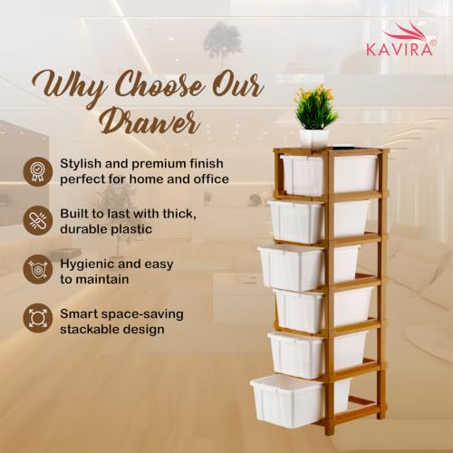 Image of Kavira Plastic Drawer Storage Tower - Space Organizer|White,6 Layer