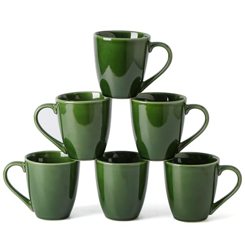 vicrays Coffee Mug Set, 12 Ounce, Set of 6, Ceramic Mug for Men, Women, Unique Glazed Mugs with Handle for Coffee, Tea, Milk, Cocoa, Cereal(Green)