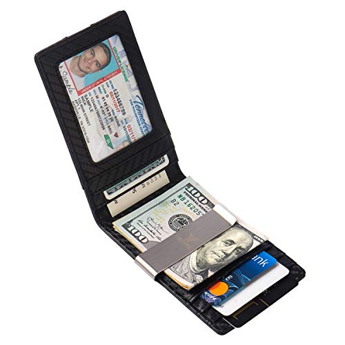 YBONNE New Wallet for Men 2021 with Money Clip RFID Blocking Bifold Made of Carbon Fiber Leather (Black)2