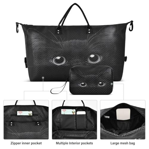 Funny Black Cat Kitten Animal Travel Duffle Bag Gym Bag Weekender Bags with Toiletry Bag Travel Trip Tote Bag2
