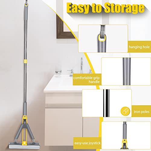 Almcmy Pva Sponge Mop, Hands Free Self Wringing Mop With Total 3 Super Absorbent Sponge Heads And 51" Long Handle, Foam Mop Squeeze Mop For Hardwood Laminate Tile Floor Cleaning - Yellow #TOP5