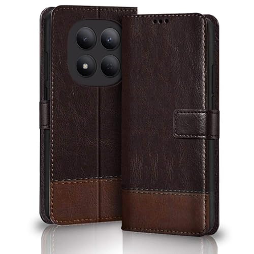 Image of TheGiftKart Flip Back Cover Case for Mi Redmi Note 15 Pro 5G | Dual-Color Leather Finish | Inbuilt Stand & Pockets | Wallet Style Flip Back Case for Redmi Note 15 Pro 5G (Faux Leather, Coffee & Brown)