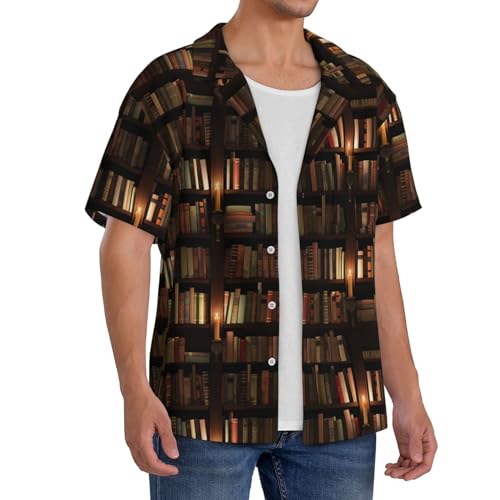 Book Room Library Print Men's Pocket Hawaiian Shirts â€“ Short Sleeve Casual Beachwear for Summer S-4XL4