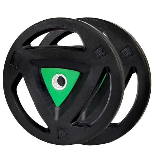 Image of Barbell Olympic Weight Plates for Home Gym with 50mm Dia Tri Grip Iron Coated PVC Rubber Plate (7.5kg X 2)