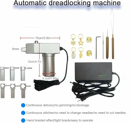 Machine à dreadlocks électrique portable avec 20 aiguilles interchangeables - 3