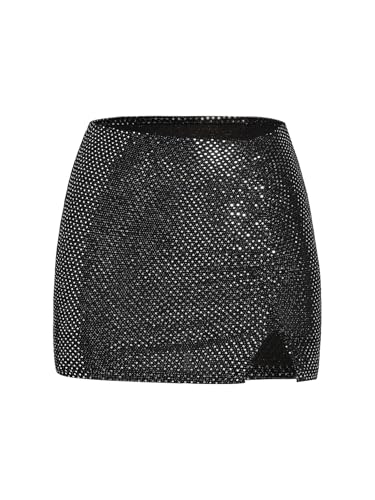 MakeMeChic Women's Sequin Mini Skirts Sparkly Glitter Low Waisted Y2k Party Skirt