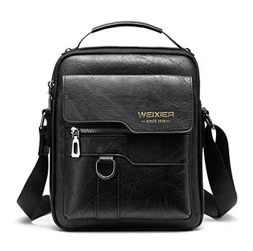 Bolsos Bandolera para Hombre Bolso Bandolera de Viaje Bolsa de Mensajero Bandolera piel Honda Vintage Impermeable Pequeña Bolsa Adecuado para Ocio, Festivales y Viajes.- Resistente al Agua (Negro 1)