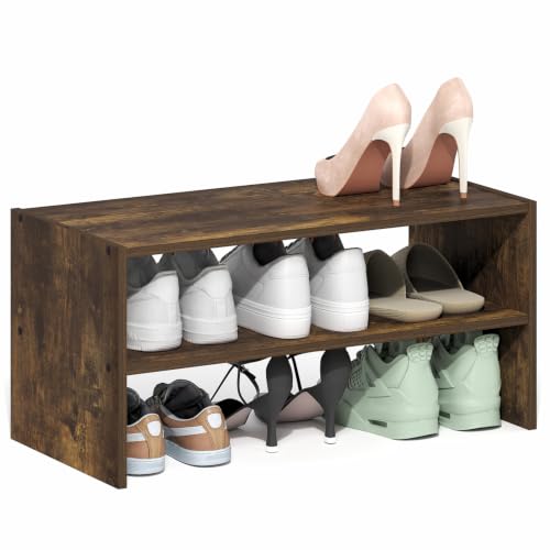 Furinno FANO 2-Tier Shoe Rack, Stackable Shoe Organizer, Amber Pine - image 1