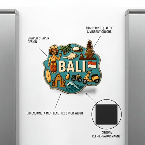 Image of Souvenir Fridge Magnet | 4x3 Inch Collectible Travel Decor | Strong & Durable Refrigerator Magnet with Iconic Landmarks for Travelers (Bali)