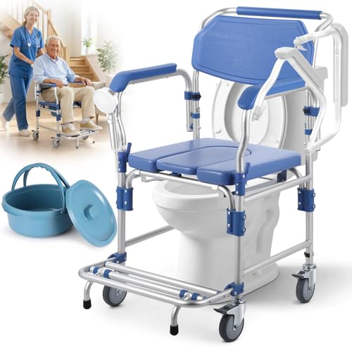 Drop-Arm Waterproof Aluminum Shower Wheelchair