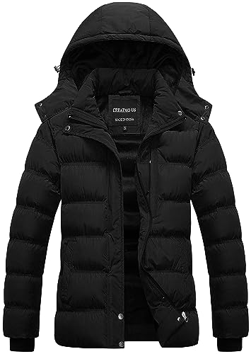 CREATMO US Women's Warm Winter Coat Waterproof Ski Jacket Padded Puffy Overcoat With Detachable Hood