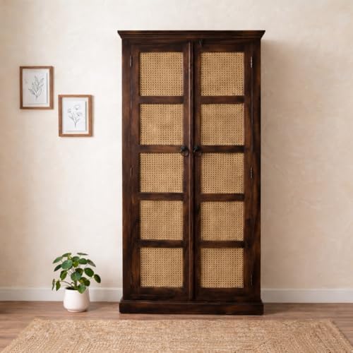 Image of Modern Furniture Boho Sheesham Wooden Crockery Cabinet with Door | Solid Wood Multipurpose Storage Cabinets for Living Room Home & Kitchen | Book Shelf Wooden - Walnut Finish