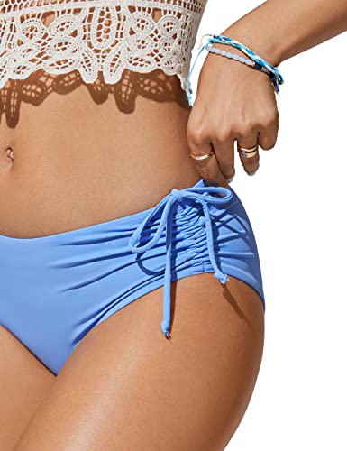 Crz Yoga Women's Bikini Bottoms Ruched Side Tie Swimsuit Bottom Sexy Swim Briefs Athletic Sports Blue Violet Small #TOP3