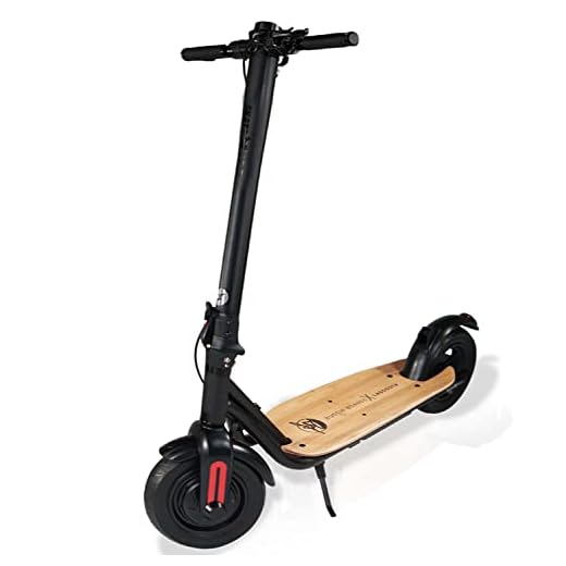 LaScoota Electric Scooter for Adults, Teens - Skate-X Foldable E-Scooter with Skateboard Bamboo Deck - 500W Motorized Scooter, 10" Wheels, 22 MPH, 21 Mile Range, Dual Brakes, 265 lbs Weight Limit