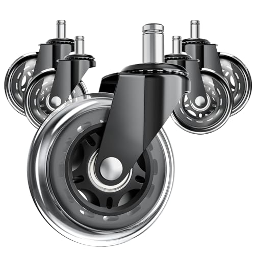 10 Best Chair Casters for Laminate Floors: Smooth, Quiet, Heavy-Duty Choices 5 ASHGOOB Office Chair Wheels, Set of 5 Caster Wheels Office Accessories, 3 Inch Heavy Duty Casters for Chairs to Replace Office Chair Mats, Smooth & Quiet Universal Fit for Most Chairs(5 Pack)