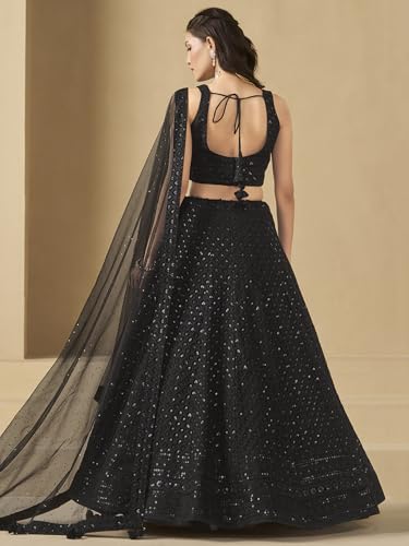 Image of Zeel Clothing Women's Sequins Thread Embroidered Georgette Lehenga Choli With Dupatta (5124-Women-Lehenga-Choli-New; Free size)