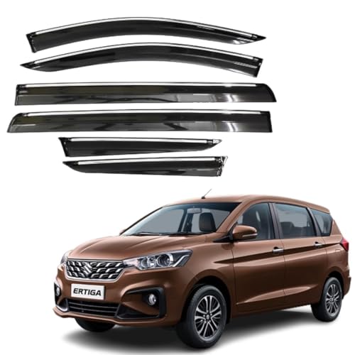 Image of CAR SAAZ Chrome Line Door Visor for Ertiga (2022-2025) (Set of 6Pcs) | Rain Guard | Wind Deflector
