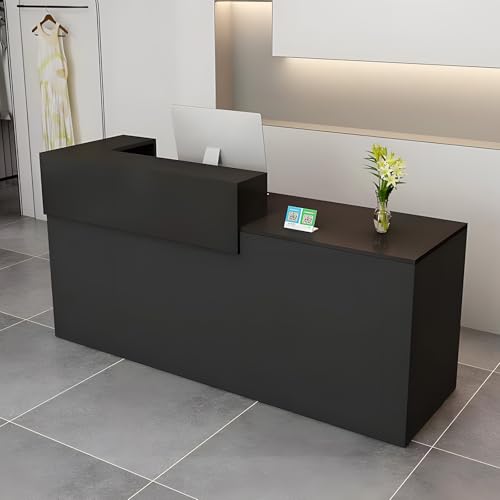 CCUKTFN Mostrador Recepción Moderno en MDF, 100 a 180 cm Mueble de Oficina con Cajón y Estantes Abiertos, Ideal para Tiendas, Salones, Consultorios y Recepciones Negro/Izquierda 100x100x60cm